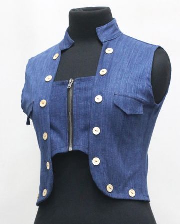 Upcycled Denim Military-Style Cropped Vests in mixed sizes and colours. Grade A/B.
