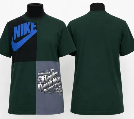 Upcycled Nike Harley-Davidson Patchwork T-Shirts in mixed sizes and colours, Grade A/B.