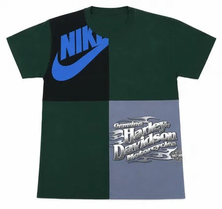 Upcycled Nike Harley-Davidson Patchwork T-Shirts in mixed sizes and colours, Grade A/B.