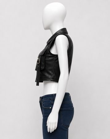 Upcycled Leather Buckle-Detail Cropped Vests in mixed sizes and colours. Grade A/B.