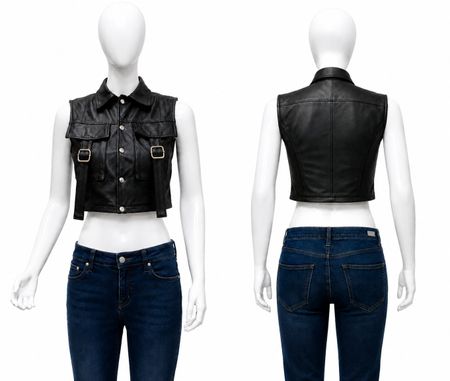 Upcycled Leather Buckle-Detail Cropped Vests in mixed sizes and colours. Grade A/B.