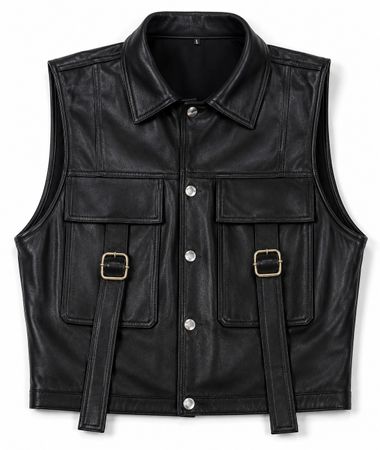 Upcycled Leather Buckle-Detail Cropped Vests in mixed sizes and colours. Grade A/B.