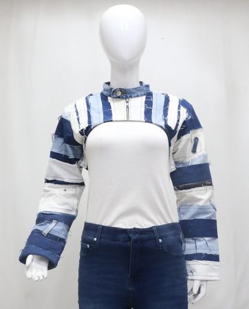 Upcycled Denim Patchwork Cropped Bolero Jackets  in mixed sizes and colours, Grade A/B.