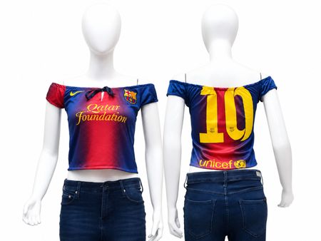Upcycled Football Jersey Off-Shoulder Crop Tops  in mixed sizes and colours, Grade A/B.