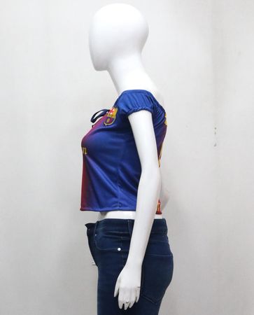 Upcycled Football Jersey Off-Shoulder Crop Tops  in mixed sizes and colours, Grade A/B.