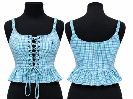 Upcycled Lace-Up Peplum Camisole Tops  in mixed sizes and colours, Grade A/B.
