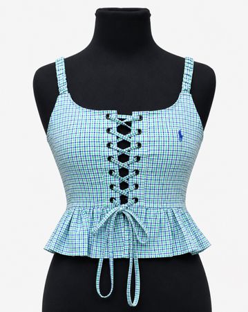 Upcycled Lace-Up Peplum Camisole Tops  in mixed sizes and colours, Grade A/B.