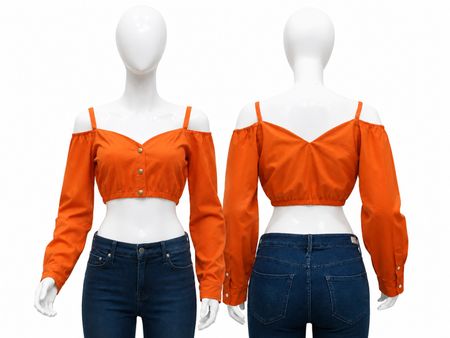 Upcycled Off-Shoulder Button-Front Cropped Blouses  in mixed sizes and colours, Grade A/B.