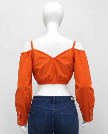 Upcycled Off-Shoulder Button-Front Cropped Blouses  in mixed sizes and colours, Grade A/B.