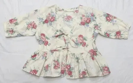 Upcycled Floral Tie-Front Peplum Blouses in mixed sizes and colours. Grade A/B.