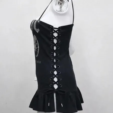 Upcycled Rock Graphic Ruffle Mini Dressesin mixed sizes and colours, Grade A/B. 