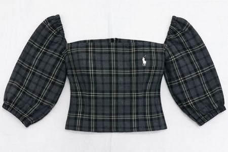 Upcycled Ralph Lauren Plaid Puff Sleeve Blouses  in mixed sizes and colours, Grade A/B.