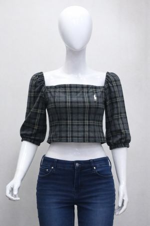 Upcycled Ralph Lauren Plaid Puff Sleeve Blouses  in mixed sizes and colours, Grade A/B.