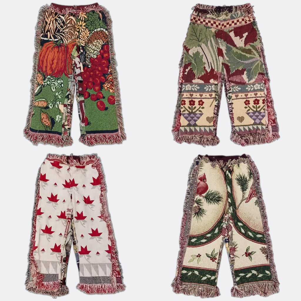 Upcycled Tapestry Fringe Wide-Leg Trousers  in mixed sizes and colours, Grade A/B.