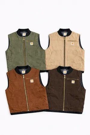 Upcycled Carhartt Zip-Front Workwear Vests in mixed sizes and colours, Grade A/B.