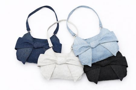 Upcycled Denim Bow-Detail Shoulder Bags   in mixed sizes and colours, Grade A/B.