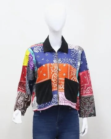 Upcycled Bandana Patchwork Cropped Jackets in mixed sizes and colours. Grade A/B.