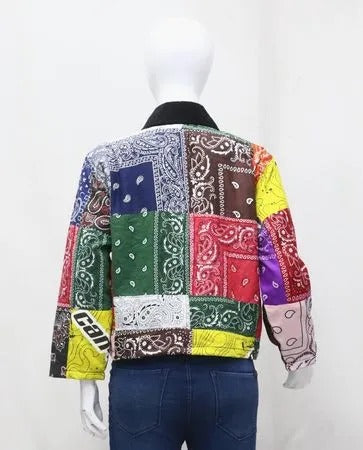 Upcycled Bandana Patchwork Cropped Jackets in mixed sizes and colours. Grade A/B.