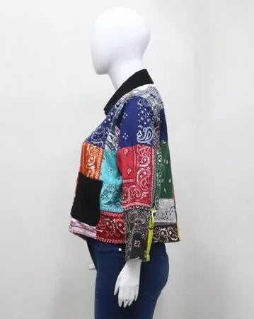 Upcycled Bandana Patchwork Cropped Jackets in mixed sizes and colours. Grade A/B.