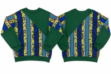 Upcycled African Print Patchwork Crewneck Sweatshirts in mixed sizes and colours. Grade A/B.