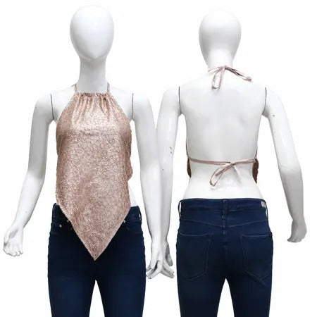 Upcycled Metallic Halter Neck Handkerchief Tops in mixed sizes and colours. Grade A/B.