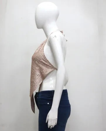 Upcycled Metallic Halter Neck Handkerchief Tops in mixed sizes and colours. Grade A/B.