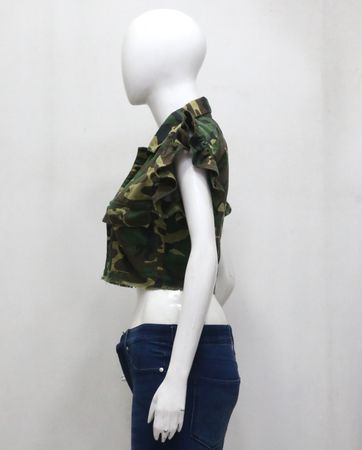 Upcycled Camouflage Ruffle Sleeve Cropped Blouses  in mixed sizes and colours, Grade A/B.