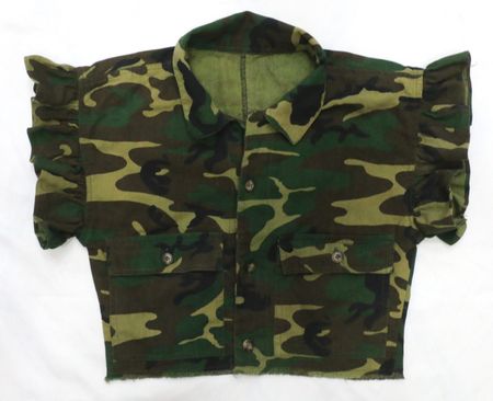 Upcycled Camouflage Ruffle Sleeve Cropped Blouses  in mixed sizes and colours, Grade A/B.