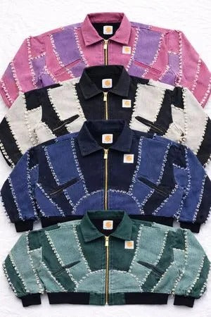  Upcycled Carhartt Frayed Patchwork Cropped Jackets in mixed sizes and colours, Grade A/B.