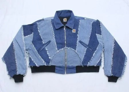  Upcycled Carhartt Frayed Patchwork Cropped Jackets in mixed sizes and colours, Grade A/B.