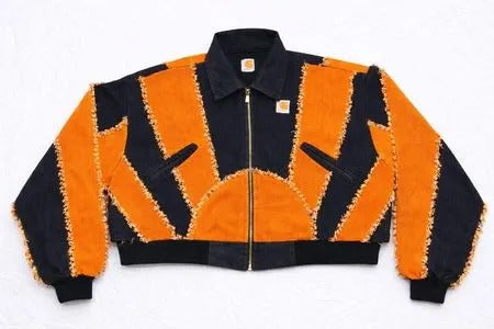  Upcycled Carhartt Frayed Patchwork Cropped Jackets in mixed sizes and colours, Grade A/B.