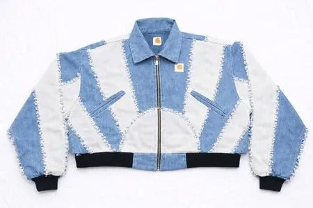  Upcycled Carhartt Frayed Patchwork Cropped Jackets in mixed sizes and colours, Grade A/B.