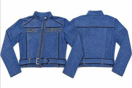 Upcycled Harley-Davidson Biker-Style Denim Jackets  in mixed sizes and colours, Grade A/B.