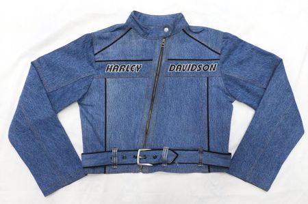 Upcycled Harley-Davidson Biker-Style Denim Jackets  in mixed sizes and colours, Grade A/B.