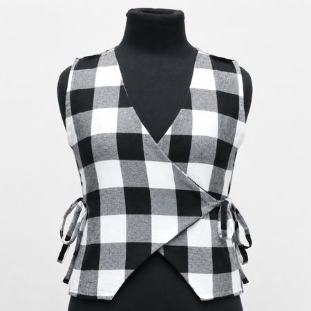 Upcycled Check Wrap Flannel Tie-Side Vests in mixed sizes and colours, Grade A/B.
