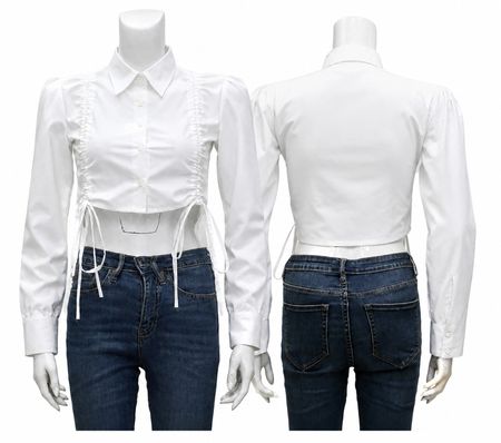 Upcycled Ruched Side-Tie Cropped Shirt
 in mixed sizes and colours, Grade A/B.