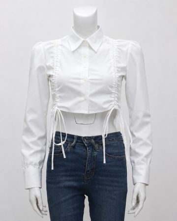 Upcycled Ruched Side-Tie Cropped Shirt
 in mixed sizes and colours, Grade A/B.