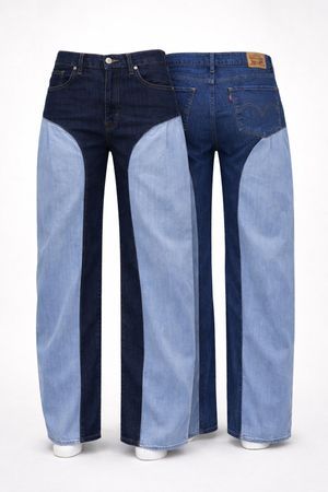 Upcycled Two-Tone Wave Panel Denim Jeans in mixed sizes and colours. Grade A/B.