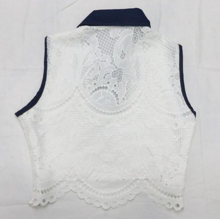 Upcycled Denim Collar Lace Crop Tops in mixed sizes and colours. Grade A/B.