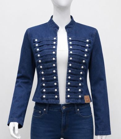 Upcycled Denim Military-Style Cropped Jackets in  mixed sizes and colours, Grade A/B.