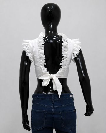  Upcycled Ruffle Sleeve Backless Crop Blouses  in mixed sizes and colours, Grade A/B.