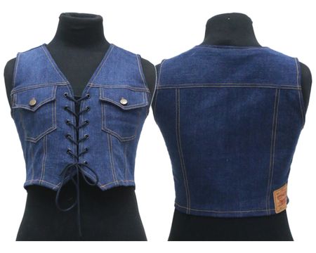 Upcycled Denim Lace-Up Cropped Vests in mixed sizes and colours. Grade A/B.
