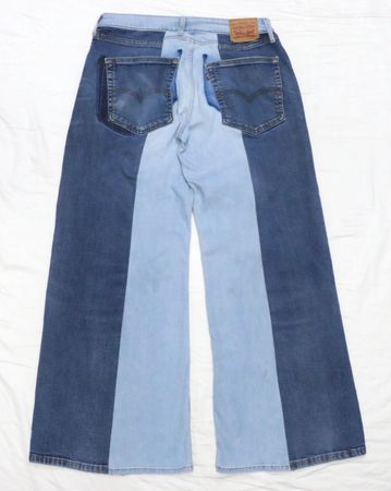 Upcycled Two-Tone Panel Wide-Leg Denim Jeans in mixed sizes and colours. Grade A/B.