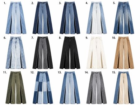 Upcycled Two-Tone Panel Wide-Leg Denim Jeans in mixed sizes and colours. Grade A/B.