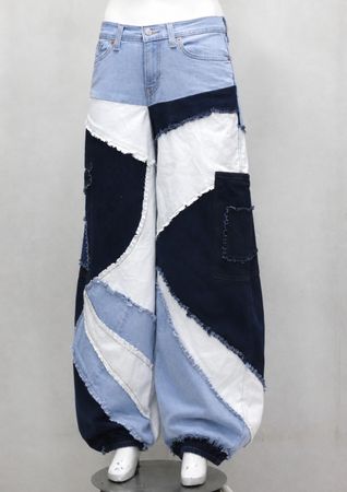 Upcycled Patchwork Balloon Denim Trousers in mixed sizes and colours, Grade A/B.