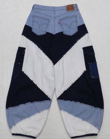 Upcycled Patchwork Balloon Denim Trousers in mixed sizes and colours, Grade A/B.