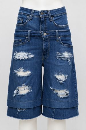  Upcycled Distressed Double-Waist Denim Jorts  in mixed sizes and colours, Grade A/B.