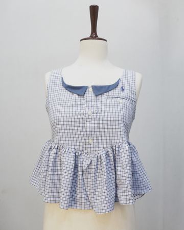 Upcycled Gingham Peter Pan Collar Peplum Tops  in mixed sizes and colours, Grade A/B.