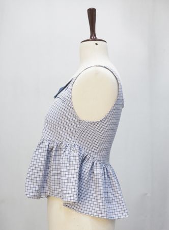 Upcycled Gingham Peter Pan Collar Peplum Tops  in mixed sizes and colours, Grade A/B.