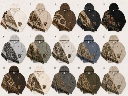 Upcycled Tapestry Patchwork Hoodies  in mixed sizes and colours, Grade A/B.